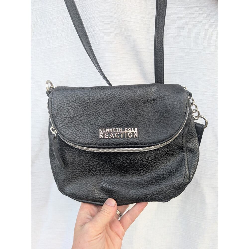 Kenneth Cole Mini Crossbody Pebbled Vegan Leather Black Purse Bag Multi Pocket